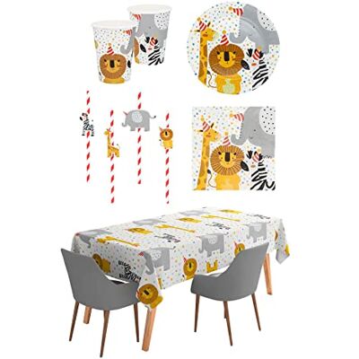 Boland Safari Set di decorazioni da tavolo, decorazione, bicchieri di carta, piatti, tovaglioli, tovaglie, cannucce, compleanno, festa dei bambini, animali Boland Safari Set di decorazioni da tavolo, decorazione, bicchieri di carta, piatti, tovaglioli, tovaglie, cannucce, compleanno, festa dei bambini, animali