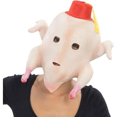 Chaks Maschera da tacchino in lattice con cappello rosso, accessorio per costumi di carnevale, feste a tema, Ringraziamento ed eventi USA Chaks Maschera da tacchino in lattice con cappello rosso, accessorio per costumi di carnevale, feste a tema, Ringraziamento ed eventi USA