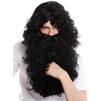 WIG ME UP -ZA103 Parrucca e Barba Set Deluxe Knecht Ruprecht Profeta Eremita Mago Nero WIG ME UP -ZA103 Parrucca e Barba Set Deluxe Knecht Ruprecht Profeta Eremita Mago Nero
