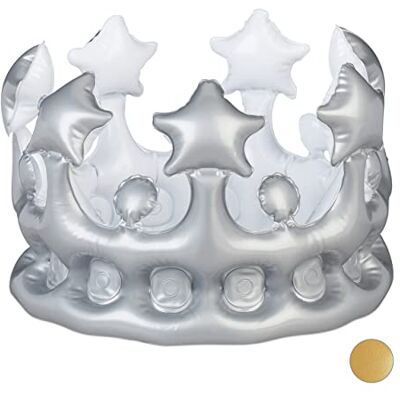 Relaxdays Corona Gonfiabile, Accessori Costume di Carnevale, Feste di Compleanno, Re e Regina, Principessa, Argento, HxD: 16x21 cm Relaxdays Corona Gonfiabile, Accessori Costume di Carnevale, Feste di Compleanno, Re e Regina, Principessa, Argento, HxD: 16x21 cm