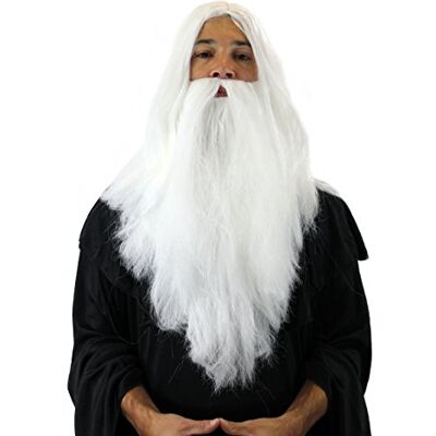 WIG ME UP Set Parrucca e Barba; Stregone Mago bianco Babbo Natale WIG ME UP Set Parrucca e Barba; Stregone Mago bianco Babbo Natale
