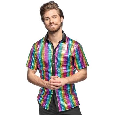 Boland Camicia disco colorata, camicia Disco Diamond, camicia uomo manica corta, camicia uomo, top, camicia party per carnevale o feste in maschera Boland Camicia disco colorata, camicia Disco Diamond, camicia uomo manica corta, camicia uomo, top, camicia party per carnevale o feste in maschera