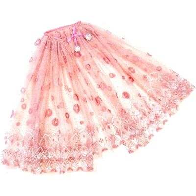 PaPIerDraCHeN Mantello in tulle, rosa, con ornamenti, scintillante, travestimento, mantello, costume da principessa, carnevale, taglia unica, set 02 PaPIerDraCHeN Mantello in tulle, rosa, con ornamenti, scintillante, travestimento, mantello, costume da principessa, carnevale, taglia unica, set 02