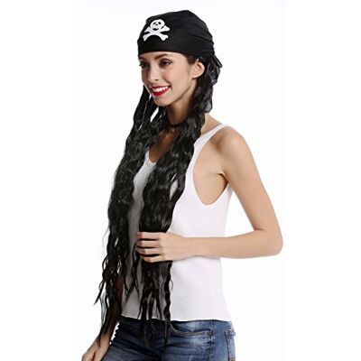 WIG ME UP -90895-ZA103 Parrucca & Fazzoletto/Bandana con Teschio Donna Uomo Carnevale Pirata Piratessa Lunga Nero Wild Quasi Dreadlock Rasta WIG ME UP -90895-ZA103 Parrucca & Fazzoletto/Bandana con Teschio Donna Uomo Carnevale Pirata Piratessa Lunga Nero Wild Quasi Dreadlock Rasta