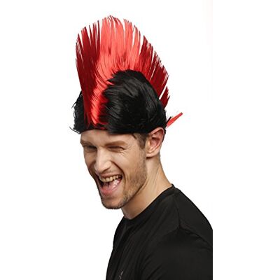 WIG ME UP Parrucca Carnevale, Punk, Taglio Mohawk/Irochese,Colore Rosso Nero, Anarchia XR-012-P013/PC13 WIG ME UP Parrucca Carnevale, Punk, Taglio Mohawk/Irochese,Colore Rosso Nero, Anarchia XR-012-P013/PC13