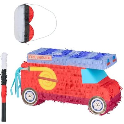Relaxdays Pignatta Pompieri, Piñata Vuota con Bastone e Maschera, Gioco Festa di Compleanno Bambini, Carnevale, Rosso Relaxdays Pignatta Pompieri, Piñata Vuota con Bastone e Maschera, Gioco Festa di Compleanno Bambini, Carnevale, Rosso
