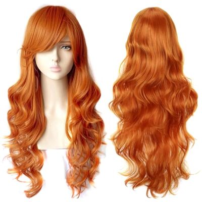 Colorfulpanda Parrucca Ondulata Lunga Arancione Fuoco,Parrucche Donna Sintetiche con Frangia per Uso Quotidiano e Festa Colorfulpanda Parrucca Ondulata Lunga Arancione Fuoco,Parrucche Donna Sintetiche con Frangia per Uso Quotidiano e Festa