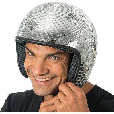 Chaks Casco a forma di palla da discoteca, casco protettivo argentato Chaks Casco a forma di palla da discoteca, casco protettivo argentato