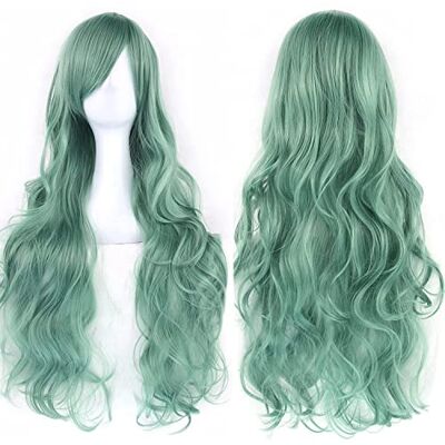 ColorfulPanda Parrucca da donna con capelli lunghi riccia ondulati, per feste e cosplay, colore verde chiaro. ColorfulPanda Parrucca da donna con capelli lunghi riccia ondulati, per feste e cosplay, colore verde chiaro.