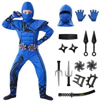 Spooktacular Creations Striking Blue Ninja Costume for Child Stealth Costume Halloween Kids Kung Fu Outfit (Small ( 5 – 7 yrs)) Spooktacular Creations Striking Blue Ninja Costume for Child Stealth Costume Halloween Kids Kung Fu Outfit (Small ( 5 – 7 yrs))
