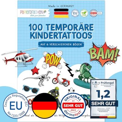 PaPIerDraCHeN 100 tatuaggi da attaccare tatuaggi per bambini adatti alla pelle ragazzi adolescenti disegni adatti ai bambini come regalo di compleanno o idea regalo Vegan PaPIerDraCHeN 100 tatuaggi da attaccare tatuaggi per bambini adatti alla pelle ragazzi adolescenti disegni adatti ai bambini come regalo di compleanno o idea regalo Vegan