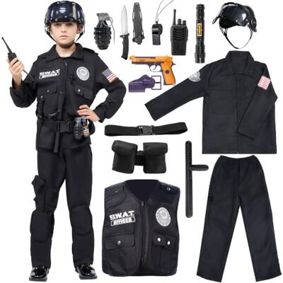 Spooktacular Creations Costume da ufficiale SWAT di Halloween per bambini, costume da agente di polizia per ragazzi, travestimento per Halloween, giochi di ruolo (piccolo (5-7 anni)) Spooktacular Creations Costume da ufficiale SWAT di Halloween per bambini, costume da agente di polizia per ragazzi, travestimento per Halloween, giochi di ruolo (piccolo (5-7 anni))