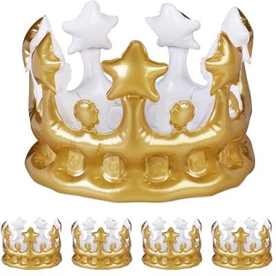 Relaxdays Set 5 Corone Gonfiabili, Accessori Costume da Re e Regina, Feste Compleanno, Carnevale e Addio Nubilato, Oro Relaxdays Set 5 Corone Gonfiabili, Accessori Costume da Re e Regina, Feste Compleanno, Carnevale e Addio Nubilato, Oro