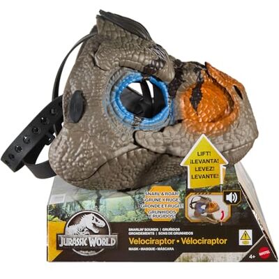 Mattel Jurassic World Maschera da Velociraptor, giocattolo a forma di testa di dinosauro con denti aguzzi e che ringhia davvero, emette versi e ruggiti per impersonare il dinosauro, Mattel Jurassic World Maschera da Velociraptor, giocattolo a forma di testa di dinosauro con denti aguzzi e che ringhia davvero, emette versi e ruggiti per impersonare il dinosauro,