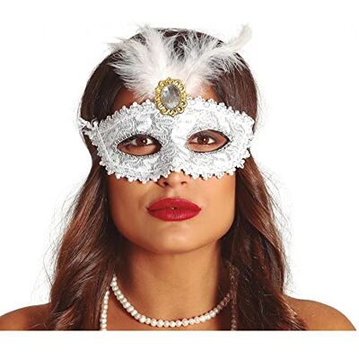 FIESTAS GUIRCA Maschera bianca con penna FIESTAS GUIRCA Maschera bianca con penna