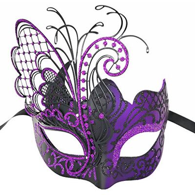 Ubauta Maschera da donna veneziana in metallo con strass viola/nero per feste in maschera/mardi gras/palla in costume sexy/matrimonio Ubauta Maschera da donna veneziana in metallo con strass viola/nero per feste in maschera/mardi gras/palla in costume sexy/matrimonio
