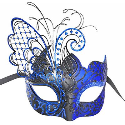 Ubauta Maschera da donna veneziana in metallo con strass blu/nero per feste in maschera/mardi gras/palla in costume sexy/matrimonio Ubauta Maschera da donna veneziana in metallo con strass blu/nero per feste in maschera/mardi gras/palla in costume sexy/matrimonio