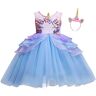 CinheyU Carnevale Costumi per Bambine Unicorno Principessa Compleanno Abiti Ragazze Natale Halloween Cosplay Cerimonia Festa Tulle Vestito con Cerchietto Blu 4-5 anni