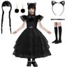 Marypaty Mercoledì Nero Vestito Bambina Donna, Costume Mercoledì, Vestito Carnevale, Costume Halloween, per feste di Halloween, feste di Carnevale. (120, Bambina)