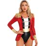 inhzoy Costume Domatrice Presentatrice del Circo Donna Tutu Vestito Domatrice Circo Maniche Lunghe Ringmaster Costume per Festa di Halloween Carnevale Abiti Travestimenti Rosso C 3XL