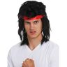 WIG ME UP SARL001-P103 Parrucca Fascetta Fronte Carnevale Uomo Lunga Nero Vokuhila Anni 80 Action Stars Lottatore Kung-Fu