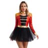 inhzoy Costume Domatrice Presentatrice del Circo Donna Tutu Vestito Domatrice Circo Maniche Lunghe Ringmaster Costume per Festa di Halloween Carnevale Abiti Travestimenti Rosso L