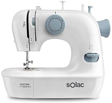 Solac Sewing Machine, 12 Stitches, Easy Threading, Free Arm, Vertical Load System, Working Area Lighting, Pedal Operation, Carry Handle, White