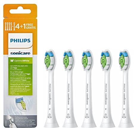 Philips Sonicare W2 Optimal White Testine standard per spazzolino Sonic  Confezione da 5, dimensioni standard, supporto a clic, accoppiamento BrushSync