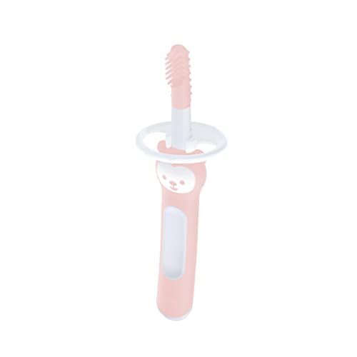 MAM Massaging Brush, Spazzolino con Setole Morbide, con Anello di Protezione, 3+ mesi, Rosa