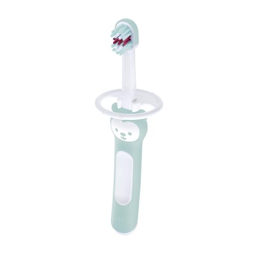 MAM Baby's Brush  Spazzolino da denti con manico corto e anello di sicurezza, per bambini dai 6 mesi in su, blu, 1 pezzo