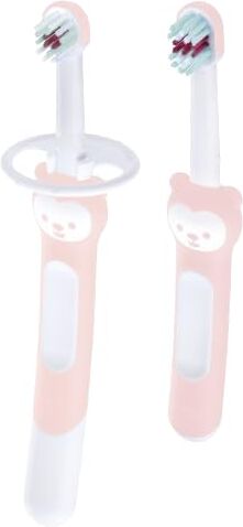 MAM Set Learn to Brush, due spazzolini da denti per bambini con schermi di sicurezza, ideale per insegnare l'igiene dentale ai bambini, spazzolino da denti per l'addestramento dei bambini, multicolore