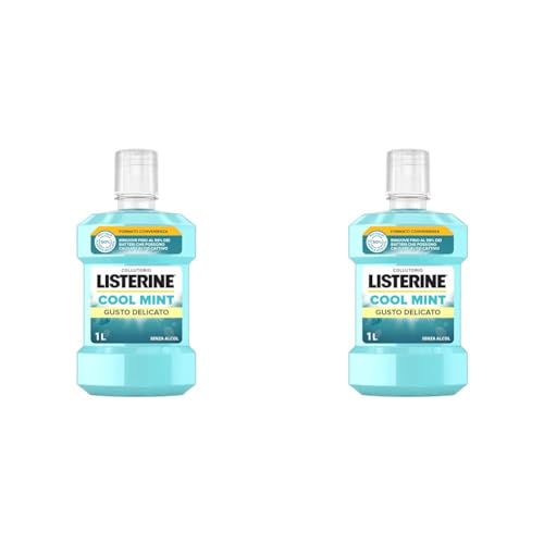 Listerine Collutorio Cool Mint Gusto Delicato, Collutorio senza alcool a base di Oli Essenziali Antibatterici e Fluoruro, Per una corretta igiene orale e un alito fresco, 1L (Confezione da 2)