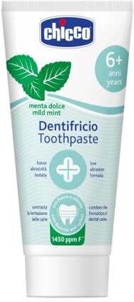 Chicco Dentifricio Bambini alla Menta, Bassa Abrasività, con Betaina e Vitamina E, Contrasta la Formazione delle Carie e Rimuove la Placca 50 ml, 6+ Anni