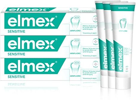 Elmex Dentifricio Sensitive 3 x 75 ml – pulizia delicata dei denti sensibili al dolore – clinicamente confermato per denti forti e contro la carie