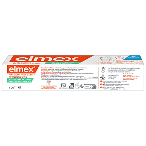 ELMEX Dentifricio  Anti-Caries Alito Fresco 0% Coloranti Carie Denti sensibili, Gengive dolorose, Protezione dello smalto 75 ml