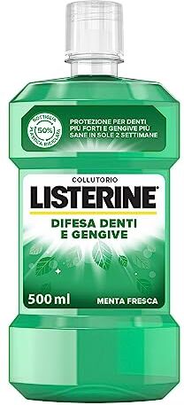 Listerine Collutorio Difesa Denti e Gengive, Al gusto di Menta Fresca, Collutorio gengive infiammate per denti forti, Con Fluoruro, Igiene orale per Gengive sane, 500 ml