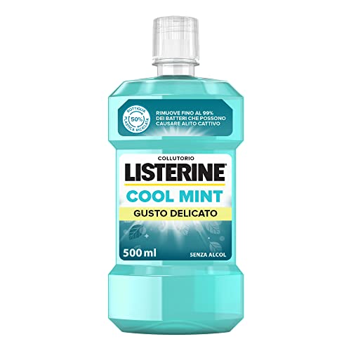 Listerine Collutorio Cool Mint, Gusto delicato di Menta, Collutorio senza alcool a base di Oli Essenziali Antibatterici e Fluoruro per un'igiene orale completa, 500 ml