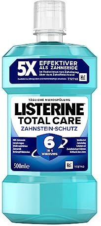 Listerine Total Care Protezione per tartaro (500 ml), collutorio protettivo contro il tartaro con effetto 6 in 1, il collutorio antibatterico protegge dai problemi gengivali, fino a 24 ore di