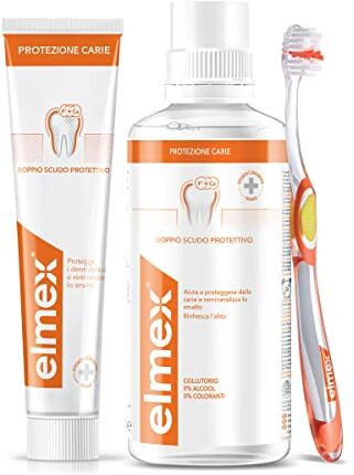 ELMEX Special Pack Protezione Carie, contiene il dentifricio 75ml, il collutorio 400ml e spazzolino   protegge i denti dalla carie   efficacia clinicamente provata