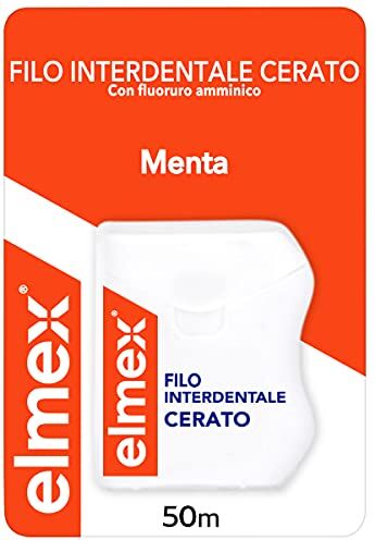 ELMEX Filo Interdentale Cerato con Floruro Amminico, Gusto Menta Fresca, Filo Espandibile 50 Metri, 1 Pezzo