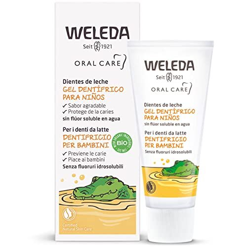 Weleda Dentifricio per bambini, formula in gel non schiumogena specifica per i denti da latte, previene le carie e non contiene fluoruri idrosolubili (1x50 ml)