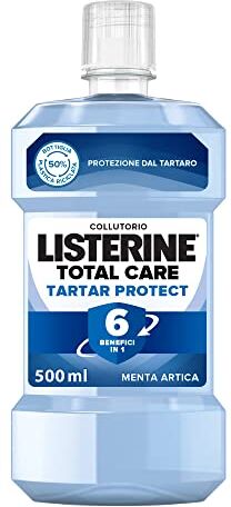 Listerine Collutorio Total Care Tartar Protect, Collutorio al gusto di Menta Artica, Collutorio con 6 benefici in 1 per una pulizia denti tartaro accurata e un'igiene orale completa, 500 ml