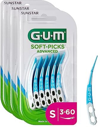 GUM SOFT-PICKS ADVANCED Scovolini Interdentali in Gomma/Per Rimuovere Placca e Residui di Cibo/Raggiunge facilmente anche i denti posterior S [3x60]