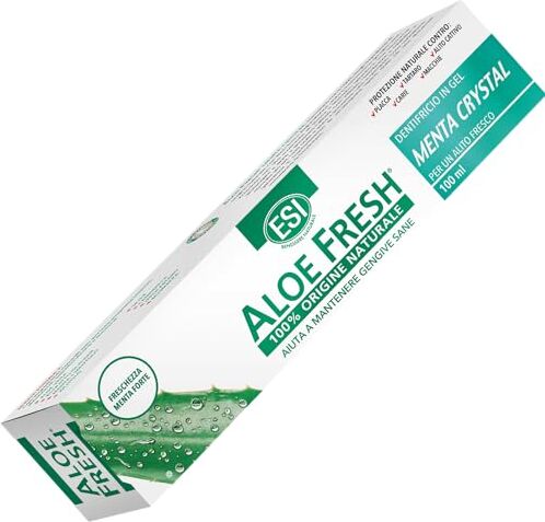 ESI Aloe Fresh Menta Crystal, Dentifricio con Menta e Xilitolo, Aiuta a Prevenire Carie e Gengiviti, Dona una Piacevole Sensazione di Freschezza, Senza Fluoro e Saccarina, 100 ml