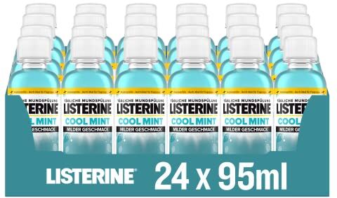 Listerine Cool Mint gusto delicato (24 x 95 ml), collutorio antibatterico senza alcool con oli essenziali, per una sensazione di freschezza duratura