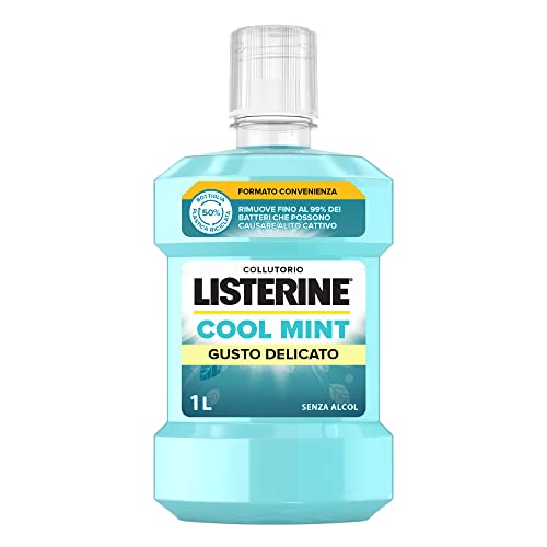 Listerine Collutorio Cool Mint Gusto Delicato, Collutorio senza alcool a base di Oli Essenziali Antibatterici e Fluoruro, Per una corretta igiene orale e un alito fresco, 1L