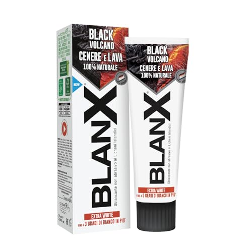 BLANX Dentifricio Black Volcano 75ml x 3, Dentifricio Sbiancante con Licheni Islandici e Cenere Vulcanica, Vegan Friendly e Antibatterico