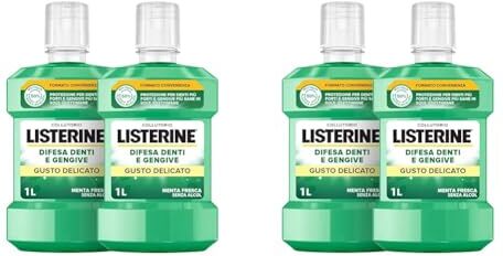 Listerine Collutorio Difesa Denti e Gengive, Al gusto di Menta Fresca, Collutorio gengive infiammate per denti forti, Con Fluoruro, Igiene orale per Gengive sane, Confezione da 4 x 1L