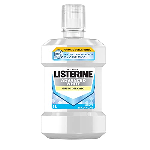 Listerine Collutorio Advanced White, Collutorio sbiancante al gusto delicato di Menta, Collutorio senza alcool per denti bianchi e un'igiene orale completa, 1L