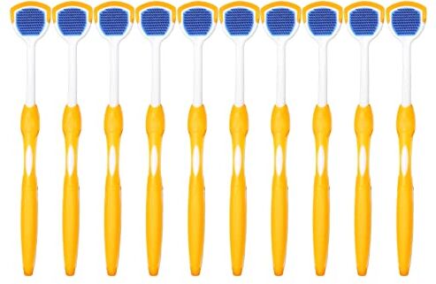 ZJchao 10 Pezzi Spazzola per la Pulizia Della Lingua, raschia lingua,pulisci lingua,nettalingua,Raschietto per Lingua in Silicone, Raschietto per Lingua, Spazzola per Lingua, Cure Dentistiche Orali(Arancia)